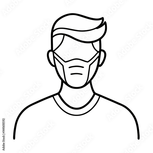 Abstract man wearing a medical mask portrayed in a minimalist continuous line art style focusing on health protection and safety with a modern artistic interpretation