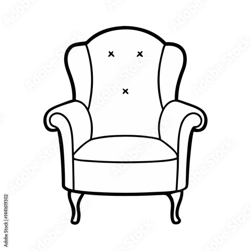 Contemporary armchair front view designed in continuous line art style expressing simplicity comfort and artistic elegance suitable for stylish home interiors