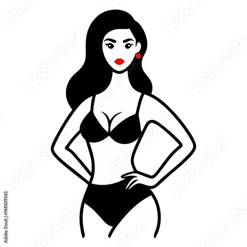 Woman posing stylishly in continuous line art emphasizing beauty fashion confidence and elegance through a modern minimalistic creative artistic drawing