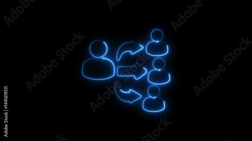 Neon line art representing social network influencer connecting with people on black background