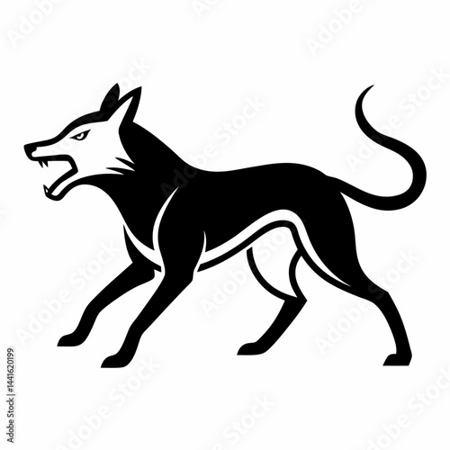 Angry dog depicted running fiercely in a dynamic continuous line art style representing energy aggression and motion with minimalistic creative illustration