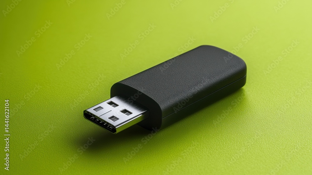 A rugged USB flash drive with a rubberized texture, set on a green background A rugged USB flash drive with a rubberized texture, set on a green background