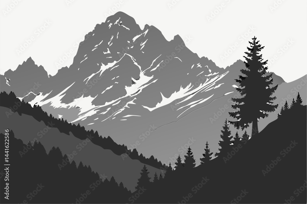 Fototapeta premium A mountain silhouette black and white 