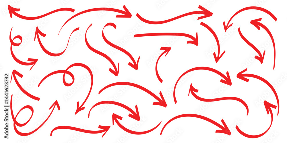 Curved arrows isolated on white background. Curved arrows, hand drawn curved arrows. Red curve arrow icon vector illustration, eps 10 file Curved arrows isolated on white background. Curved arrows, hand drawn curved arrows. Red curve arrow icon vector illustration, eps 10 file