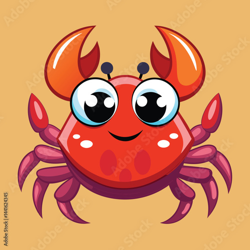 A friendly cartoon crab is happily displaying its large claws, featuring bright colors and a playful expression, ideal for projects aimed at children or marine life topics.