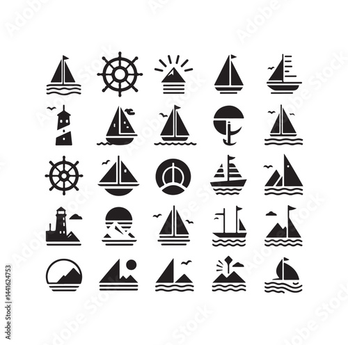 Sailing symbols silhouette vector illustration

