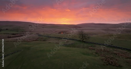 Colorful sunrise over a valley in north Yorkshire