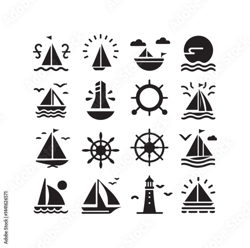Sailing symbols silhouette vector illustration
