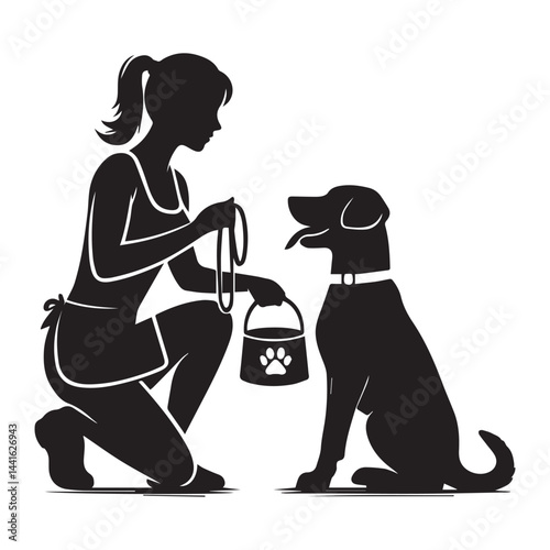 Dog Sitter Silhouette Vector Illustration White Background