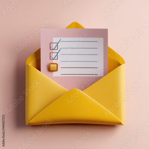 feedback survey response concept. Envelope with a checklist on a pastel background.