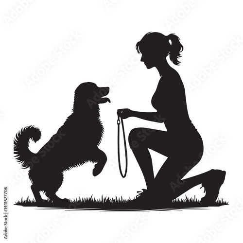 Dog Sitter Silhouette Vector Illustration White Background