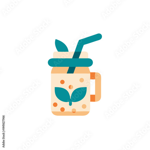 Green smoothie icon in flat color style with green and orange tones