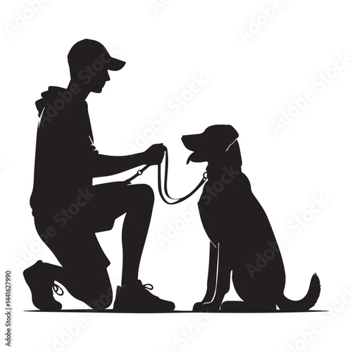 Dog Sitter Silhouette Vector Illustration White Background