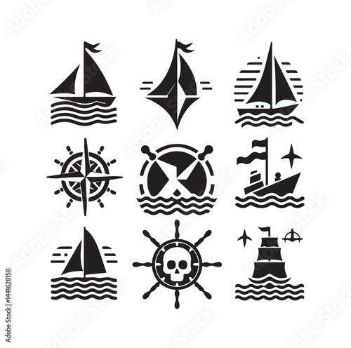 Sailing symbols silhouette vector illustration
