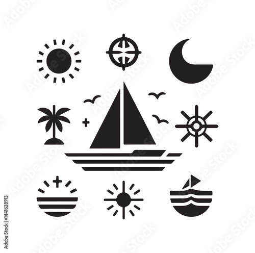Sailing symbols silhouette vector illustration
