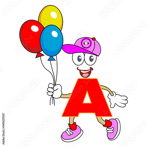  Alphabet for kids. Letter B with arms and legs. Cartoon PNG. Transparent background