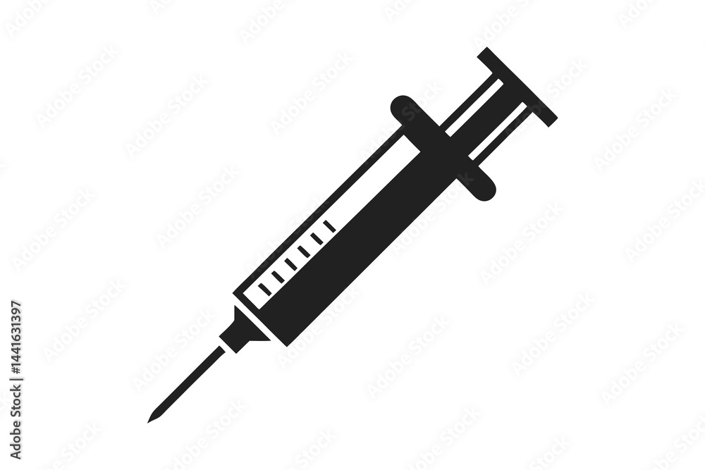 syringe injection icon silhouette on white background syringe injection icon silhouette on white background