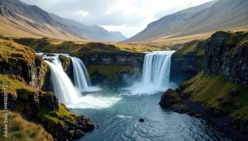 serene waterfalls cascading down rugged Scottish landscape, water, scotland