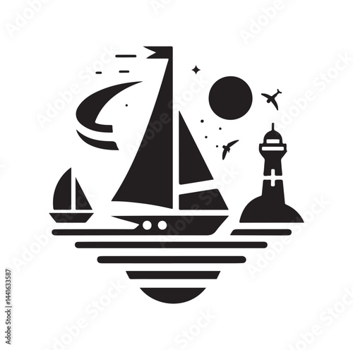 Sailing symbols silhouette vector illustration
