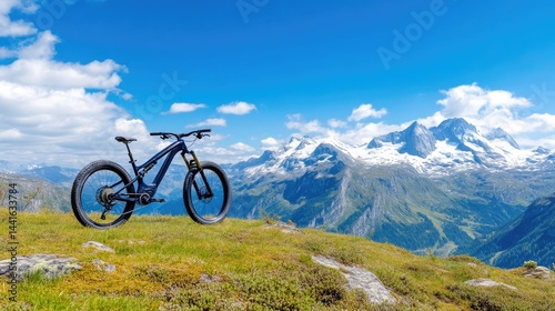 Electric mountain bike on alpine summit