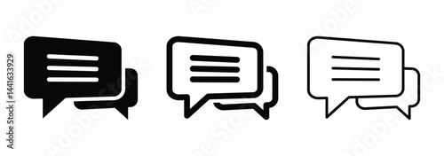 Chat icon, conversation quote vector illustration, comment icon speech bubble symbol. Speech bubbles indicating conversation or messaging. Chat icon set in trendy style on isolated white background.