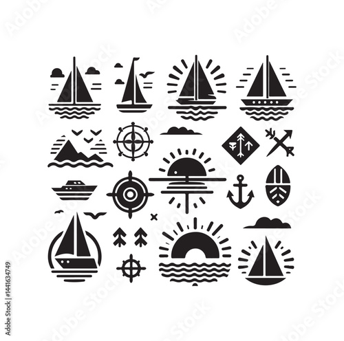 Sailing symbols silhouette vector illustration
