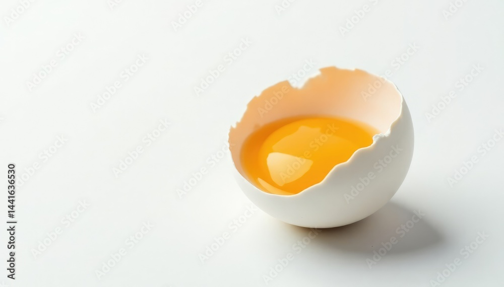Cracked eggshell on a minimalist white background, white, silence, minimalism Cracked eggshell on a minimalist white background, white, silence, minimalism