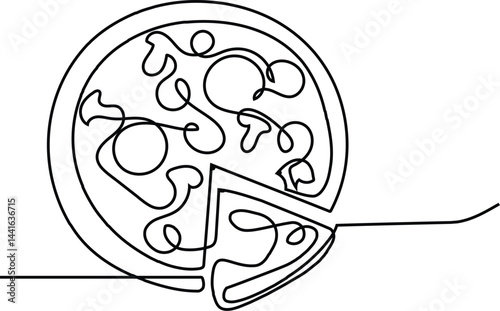 single line Pizza doodle, sketch vector banner, background, poster. One continuous line art drawing  