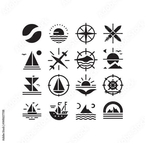Sailing symbols silhouette vector illustration
