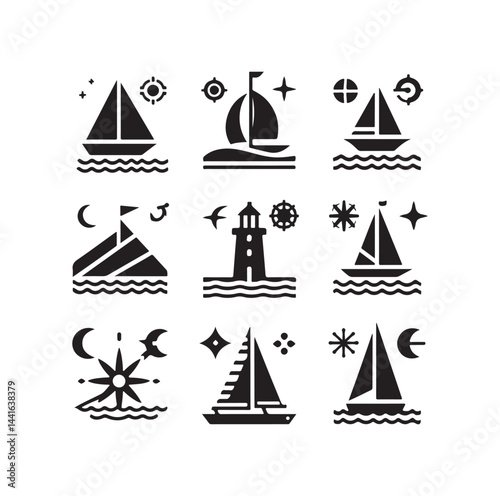 Sailing symbols silhouette vector illustration

