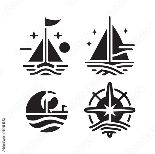 Sailing symbols silhouette vector illustration
