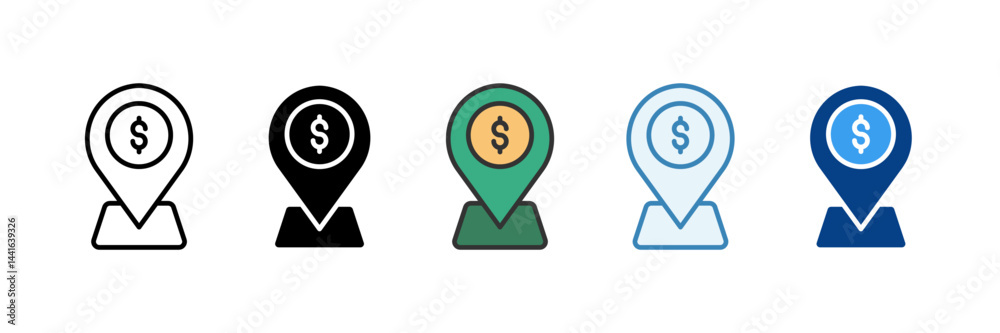 Bank Location Icon Set Multiple Style Collection Bank Location Icon Set Multiple Style Collection