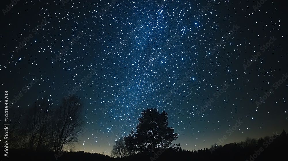 Obraz premium Night Sky Stars Trees Landscape