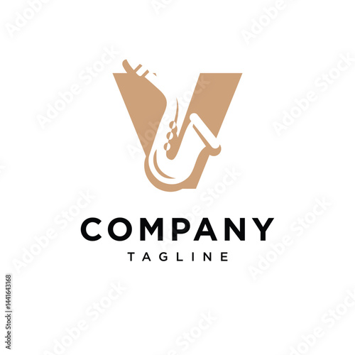 Letter V Saxophone Logo Icon Vector