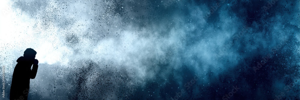 Coughing Silhouette Blends Into Smoke Particles Creating an Emotional Atmosphere of Struggle and Vulnerability