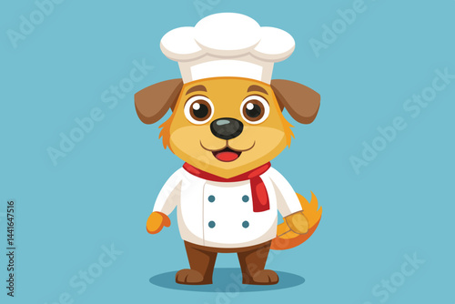 This adorable cartoon dog dressed as a chef wears a white coat and hat, sporting a red scarf, bringing a fun culinary vibe to any kitchen-themed design.
