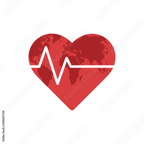 Red heart beat isolated on white background. Heart vector illustration.