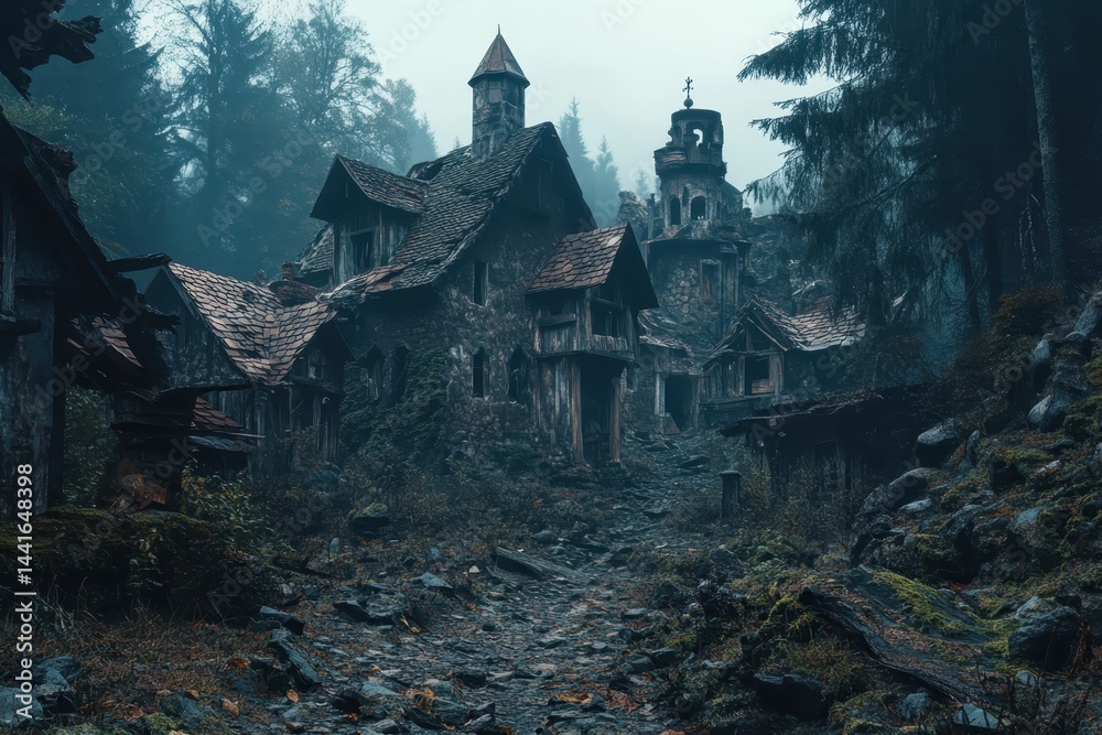 A scary and haunted village in the forest