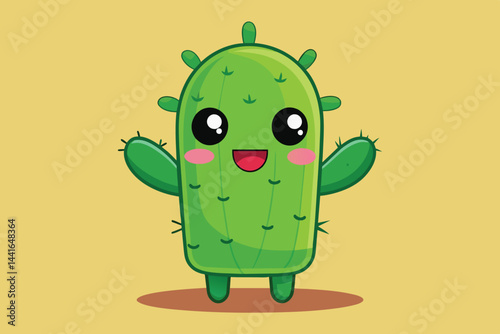This cheerful cactus character features large eyes and a beaming smile, embodying a playful vibe that adds charm to any setting.