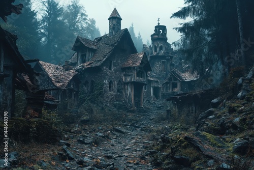Obraz na płótnie A scary and haunted village in the forest w salonie