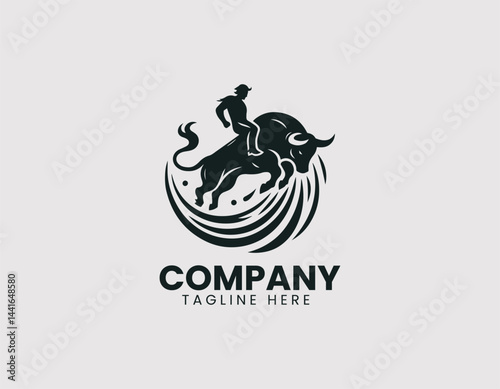 Dynamic Bull Rider Silhouette in Action Rodeo Sport Vector Logo Design