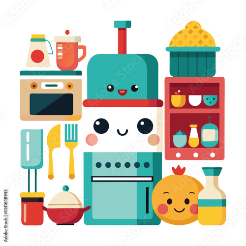 cute kitchen art Vector