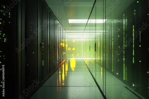 Obraz na płótnie digital information flows through the network and data servers behind glass panels in the server w salonie