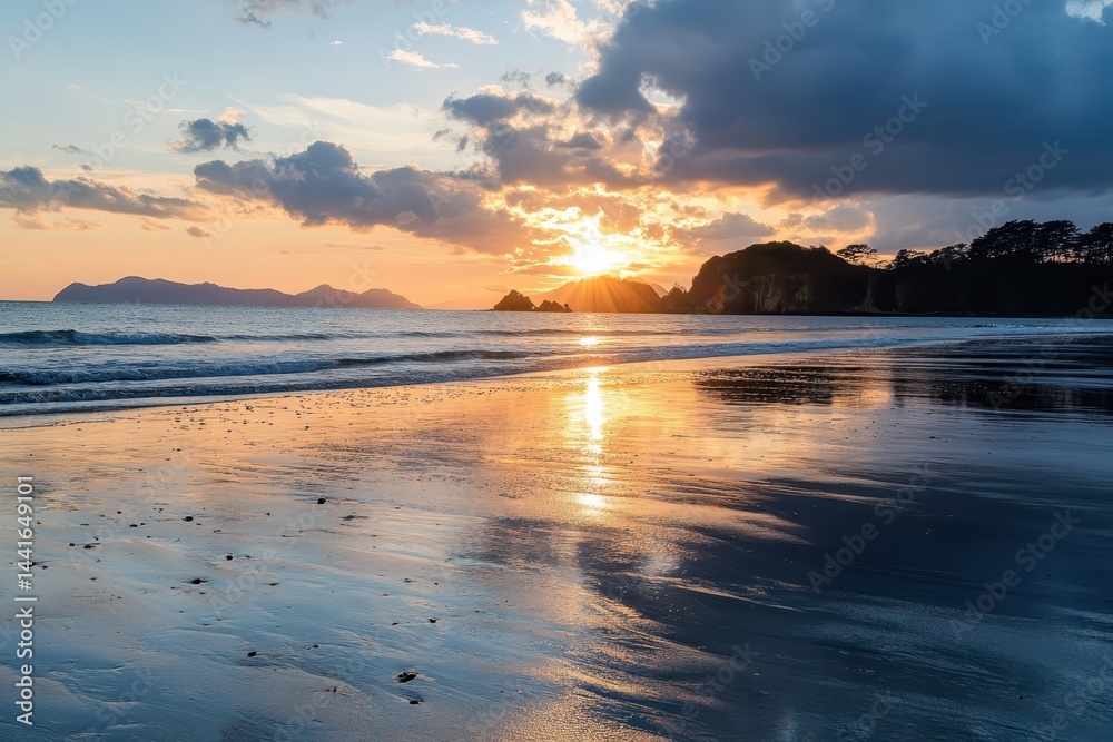 landscape with sea sunset on beach