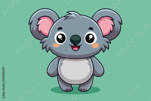 A charming cartoon-style koala with big eyes and a cheerful expression is standing against a light green backdrop, capturing a fun and playful aesthetic.