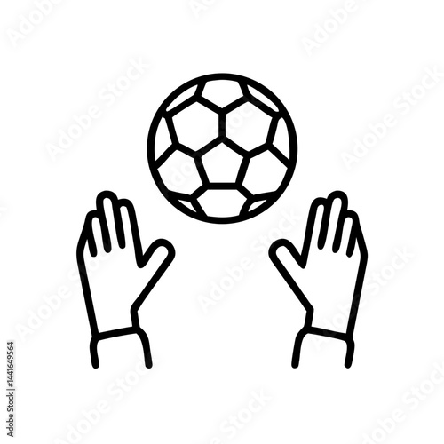Gloved hands catching soccer ball in minimal line art style