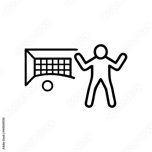 Goalkeeper catching penalty shot in minimalist black line style