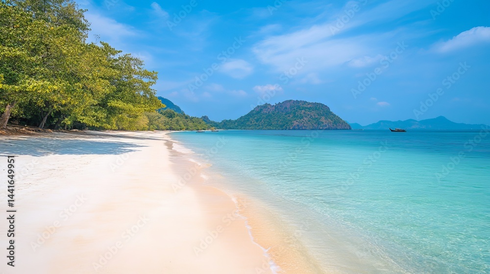 Fototapeta premium Serene tropical beach scene with white sand and turquoise water calm ocean stunning island paradise