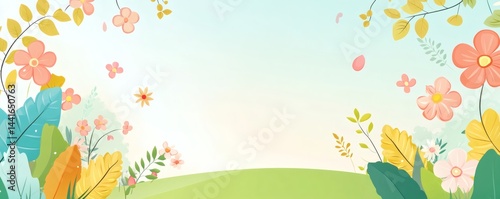 Colorful floral border on a grassy hill