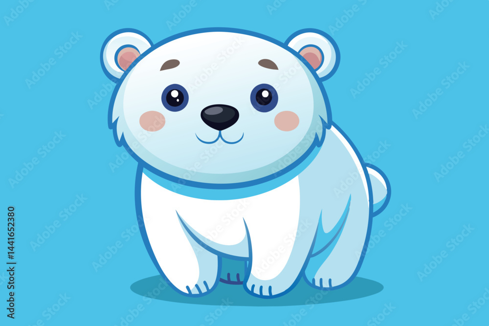 Obraz premium This charming cartoon polar bear is designed with a soft, friendly look, featuring a light blue background that highlights its whimsical character and adorable expression.